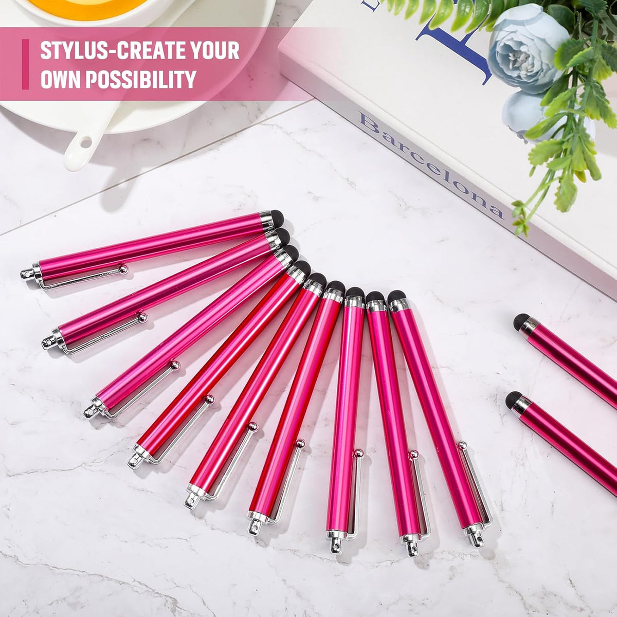 Outus 36 Pcs Stylus Pen for Universal Capacitive Touch Screens Devices, Stylus Pen Compatible with Tablet for Classroom Travel Olders Friendly(Rose Red)