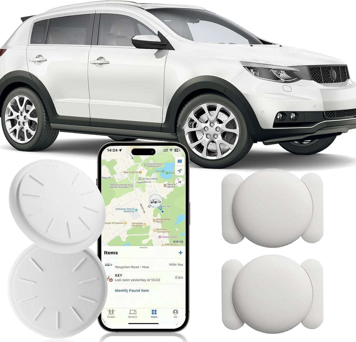 HONGTOP H (White,2PCS) Tracker Device for Vehicles,No Monthly Fee GPS Car Tracker,Anti-Lost Car Locator Works with Find