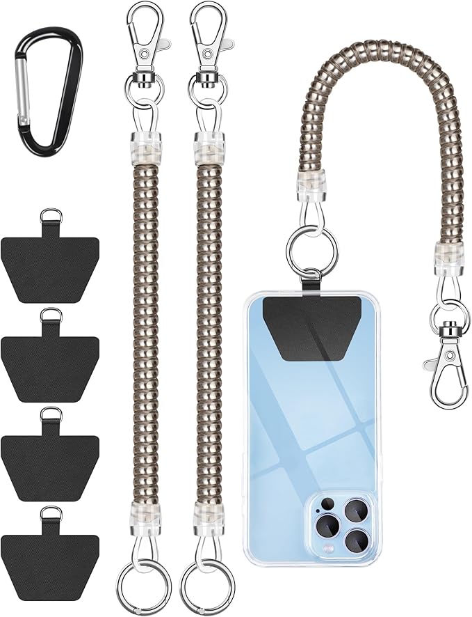 SHANSHUI Phone Lanyard Tether, Stretchy Phone Strap Patch Anchor Outdoor Climbing Hook Compatible for Most Smartphones - Sliver X2
