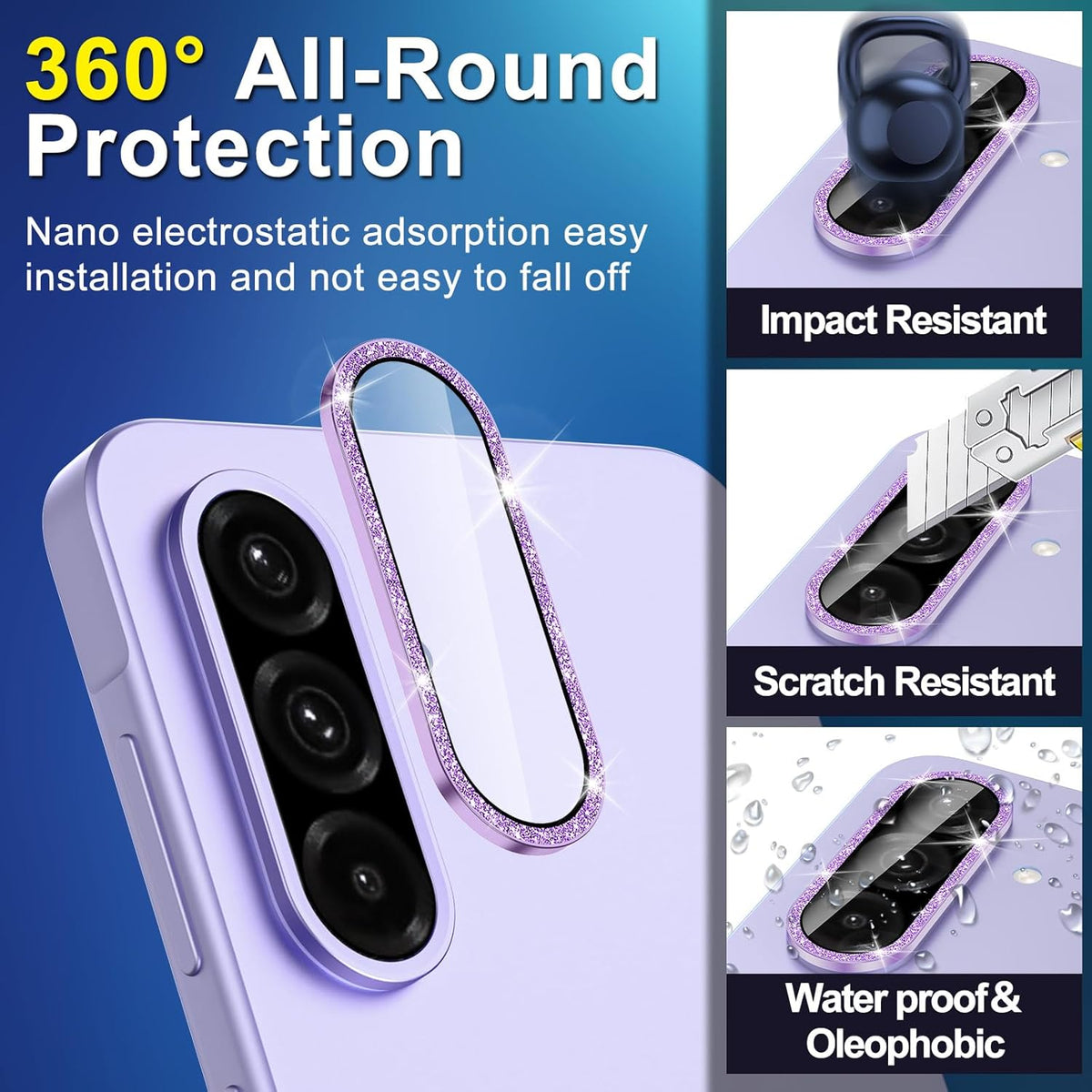for Samsung Galaxy A26/A36/A56 Camera Lens Protector, Individual Metal Ring Tempered Glass Lens Cover, [Strong Adsorption] Scratch Resistant Ultra-Thin HD Clear Lens Cover, 1 Set-Purple