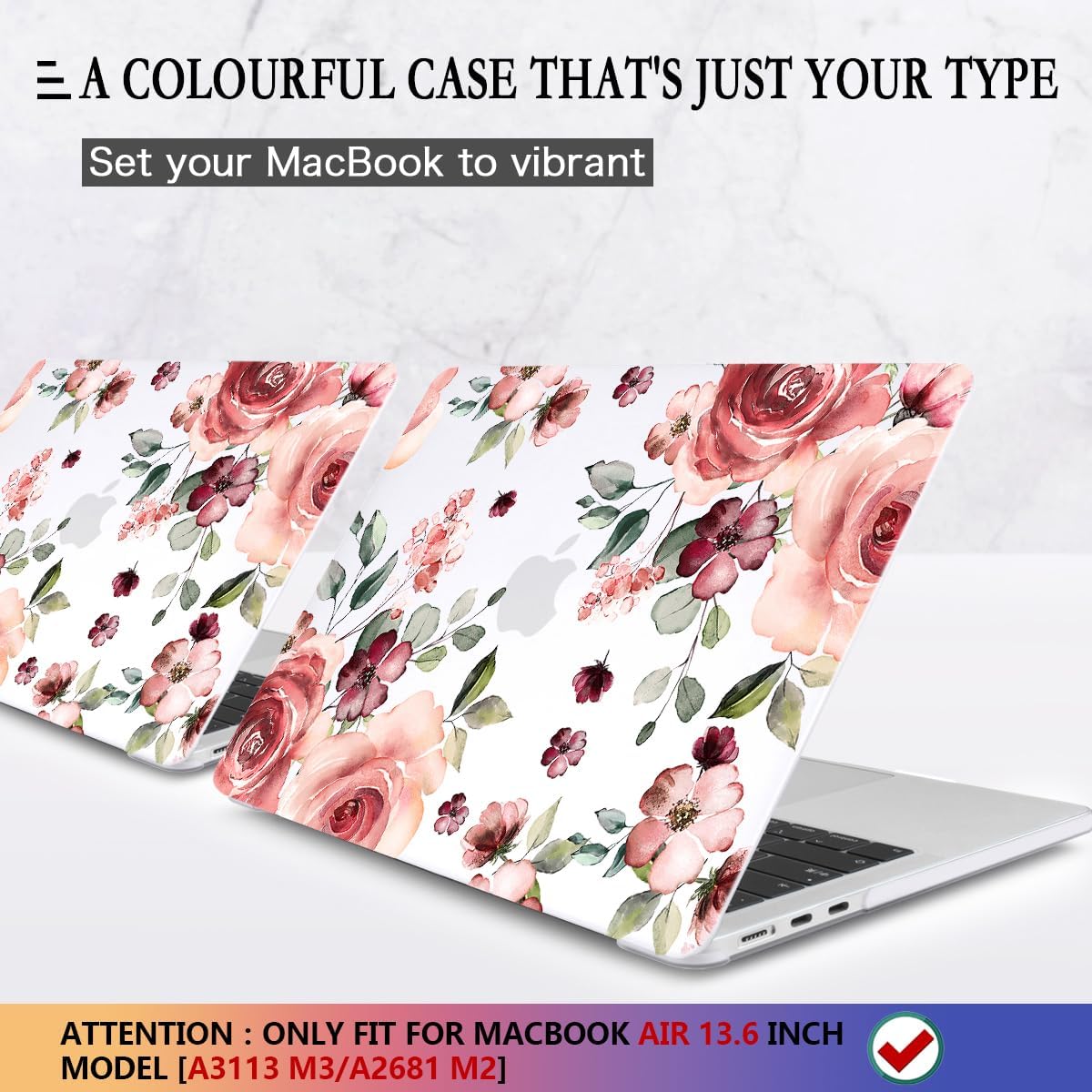 CISSOOK for MacBook Air 13.6 inch Case 2025 2024 2022 Release A3240 A3113 A2681, Matte Hard Shell Case Flower Cover with Keyboard Cover + USB Adapter for MacBook Air 13.6 M2 M3 M4 with Touch ID