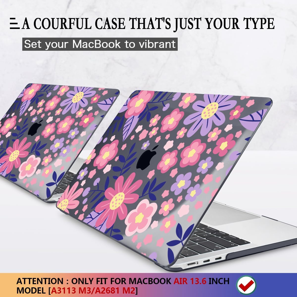 CISSOOK for MacBook Air 13 inch M4 M3 M2 Case 2025 2024 2023 2022, Hard Shell Case Keyboard Skin Screen Protector for MacBook Air 13.6 A3240 A3113 A2681, Stylized Flowers
