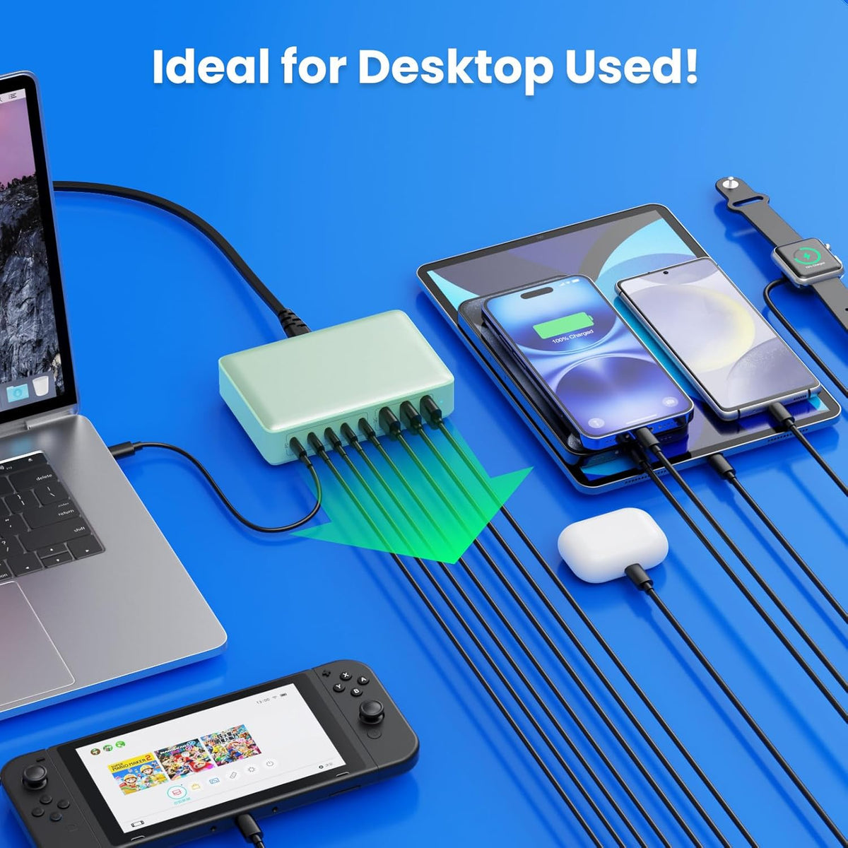 USB C Charger 300W USB C Charger Block 8-Ports GaN IV Fast Charging Station,PD 100W Laptop Charging Hub Wall Adapter Compatible with MacBook/Air,DELL,Steam Desk,iPhone 16/15/14,Galaxy S24 etc