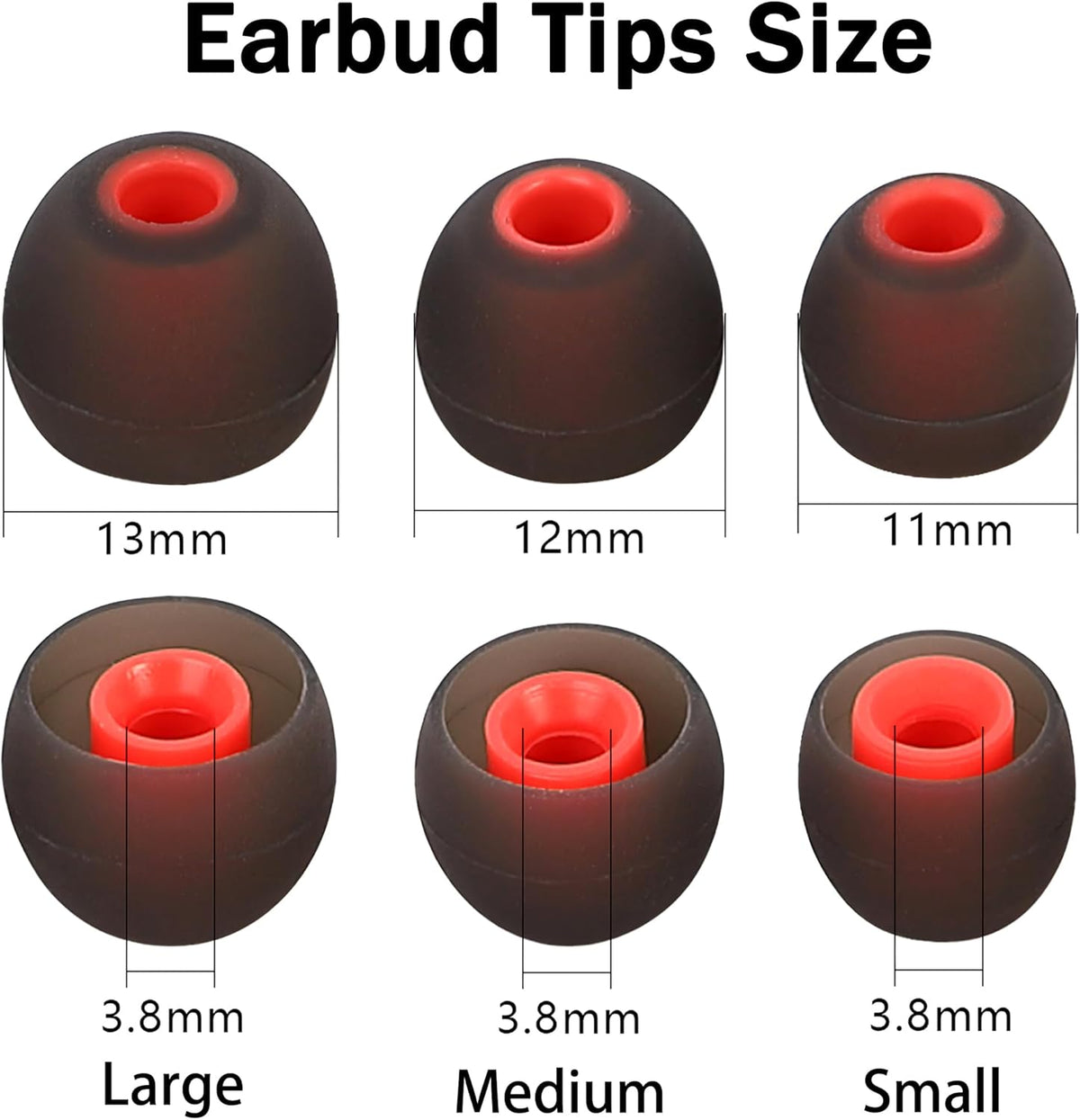 Earbud Replacement Tips Silicone Earbud Tips Eartips Fit Most in-Ear Earbuds(Inner Hole 3.8mm -5.1mm) Headphone Rubber Tips Earbud Covers 9 Pairs S M L