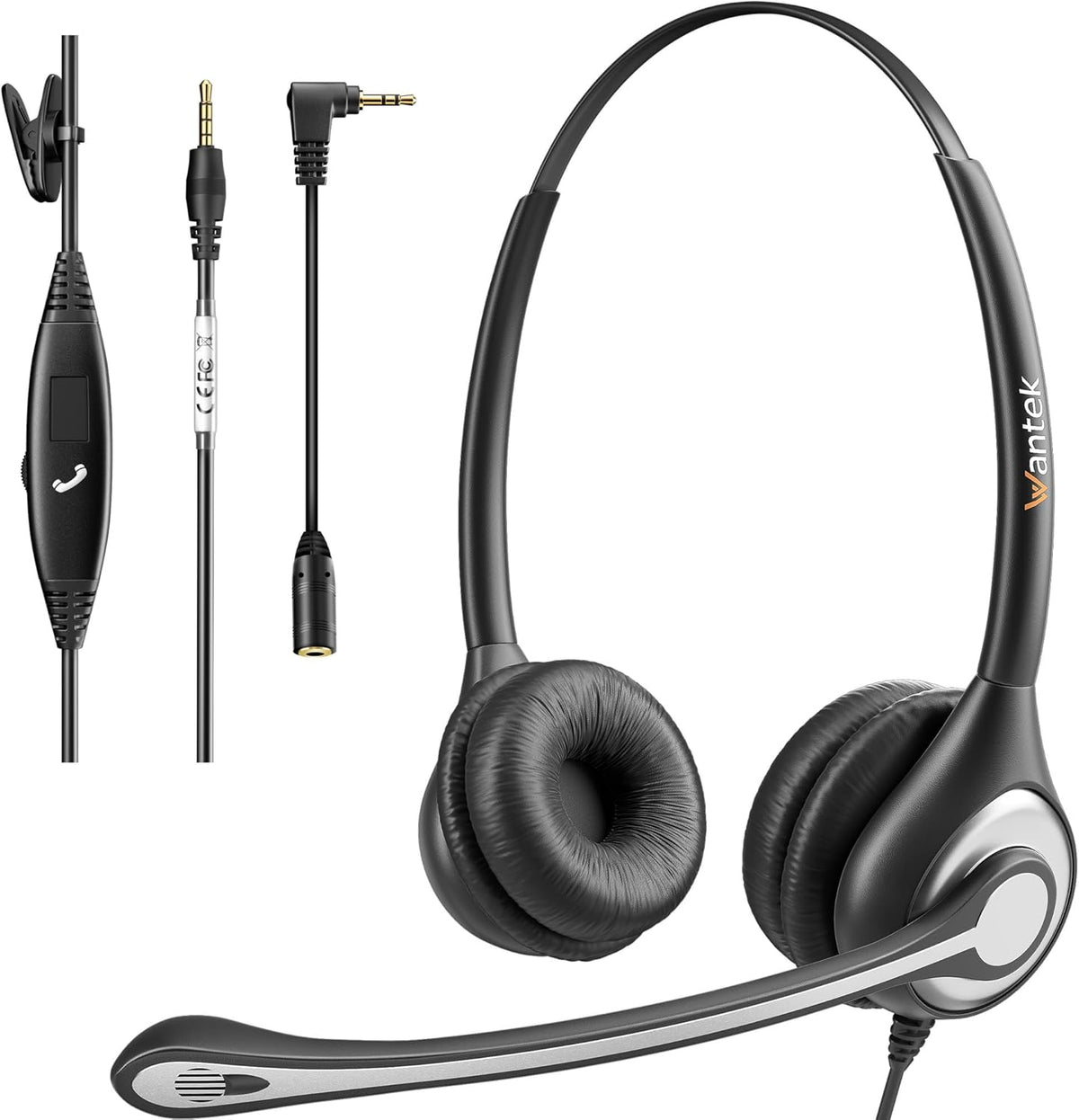 Wantek Phone Headset Wired Computer Headset with Microphone – Noise Cancelling 3.5mm/2.5mm Headphones for PC, Laptop, Mac, iPhone, Samsung – Compatible with Zoom, Teams, Call Center, Home Office