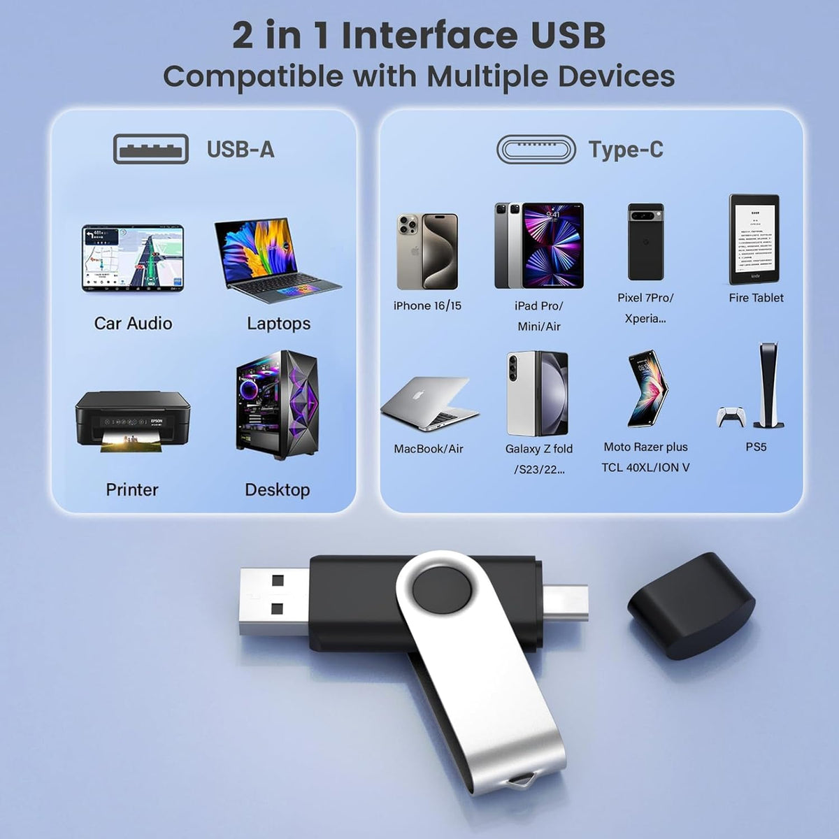 Customizable 2GB Flash Drive 10 Pack, ABLAZE Dual USB 2.0+ Type C Thumb Drives with Logo Personalized USB Memory Sticks (Mixed Colors)