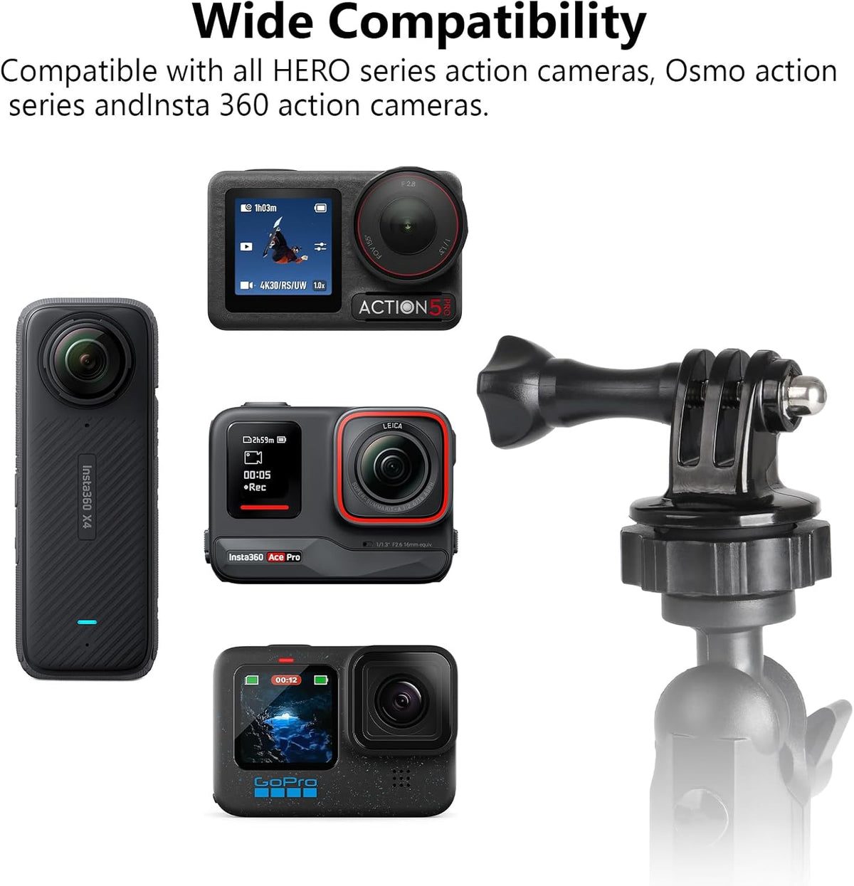 HSU 360/DJI 1/4-20 Car Suction Cup Mount for GoPro/Insta Osmo Action Camera, Car Window Holder with Ball Joint Thread