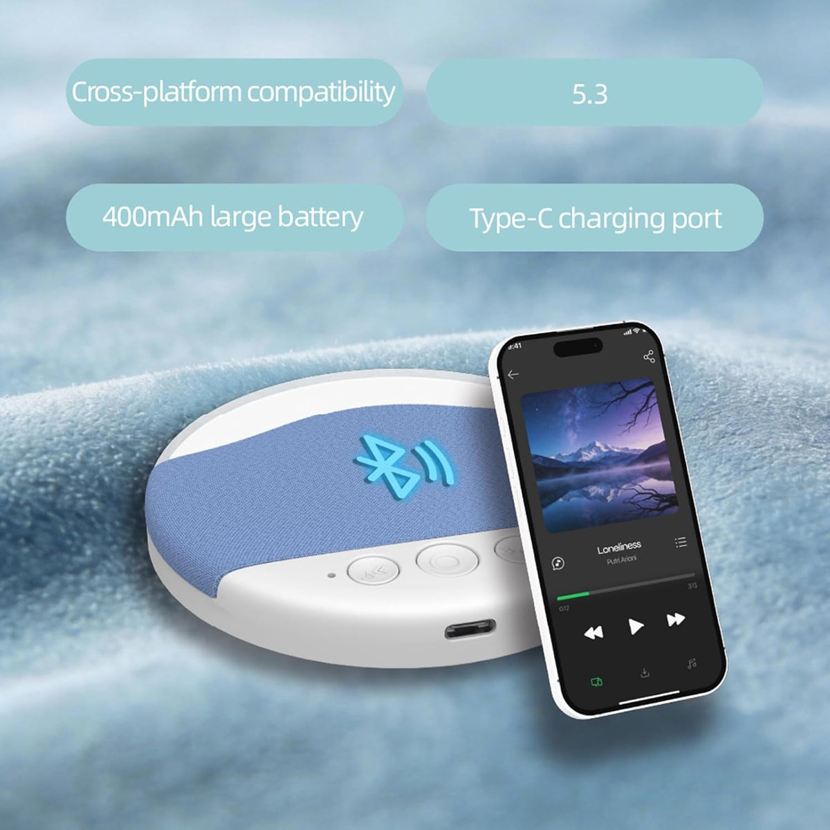 Generic 9.8x1.3cm, Pillow Speaker, Rechargeable Design, Wireless Music Box with White Noise, Comfortable Pillow