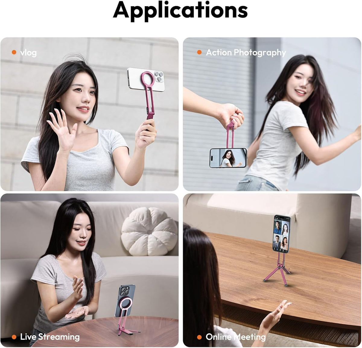 ULANZI MA30 Magnetic Phone Tripod Stand for iPhone - Aluminium Maglock Smartphone Mini Tripod Pocket Cell Phone Stand Strong Magnet Quick Mount Compatible with iPhone 16 15 14 13 12 Series, Pink