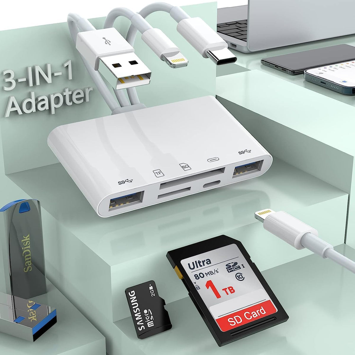 [Apple MFi Certified] 5-in-1 iPhone Memory Card Reader, USB OTG Adapter & SD/TF Card Camera Viewer for iPhone/iPad/PC/Android/Camera/USB C & A Devices, Supports SD/Micro SD/SDHC/SDXC/MMC Plug and Play