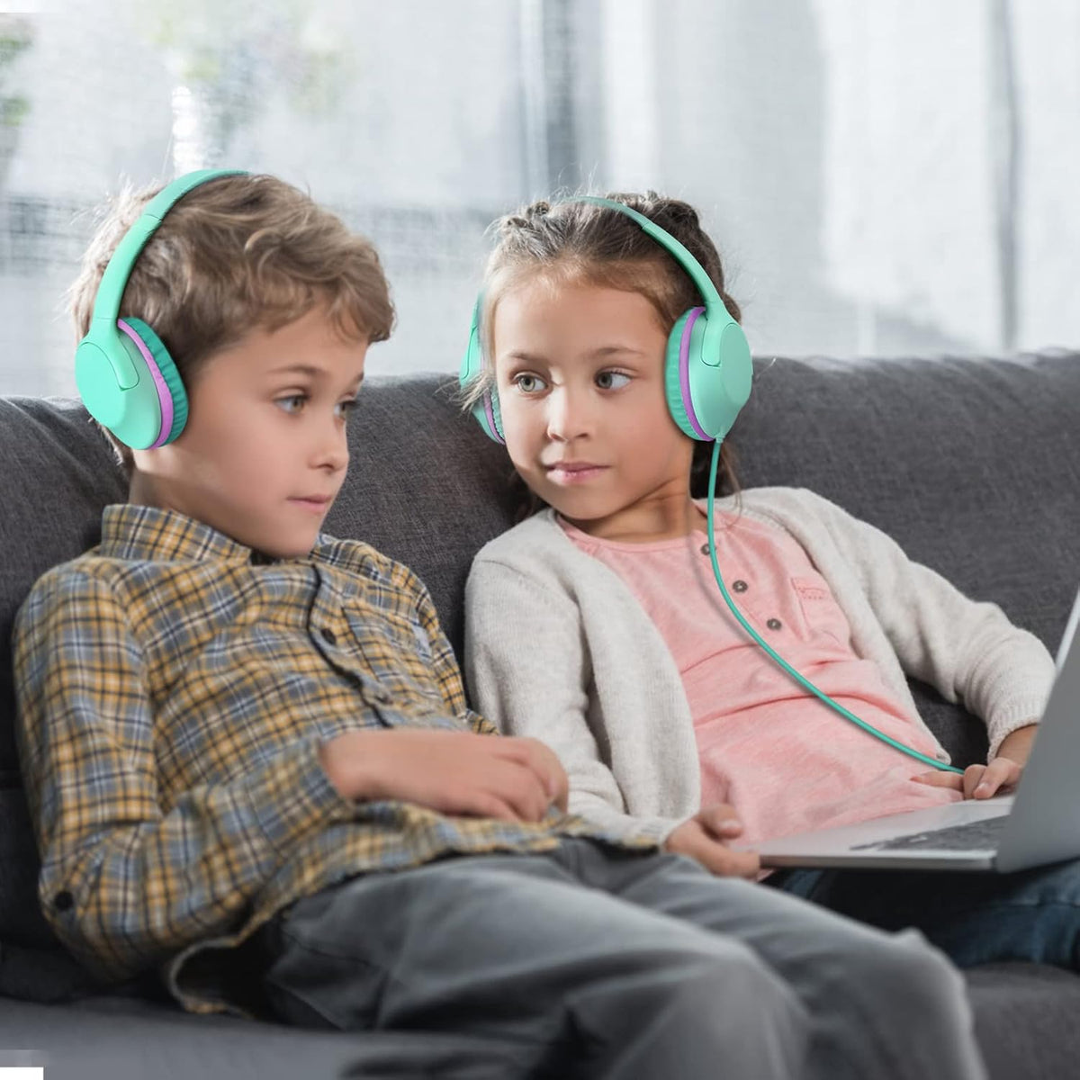 94dB 3.5MM POWMEE Kids Headphones Over-Ear Headphones for Kids/Teens/School with Volume Limited Adjustable Stereo Jack