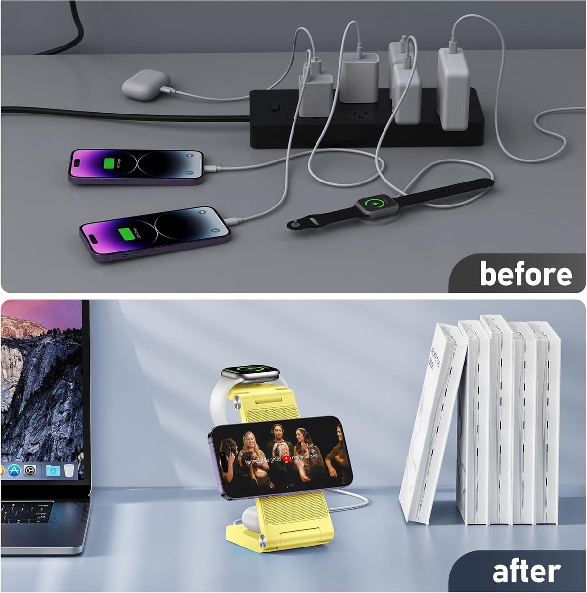 Magnetic Wireless Charger Stand, 3 in 1 Foldable Wireless Charging Station, Travel Charger for Multiple Devices for iPhone 16 15 14 13 12 Series, Apple Watch Ultra/SE/9/8/7/6/5/4/3/2, AirPods