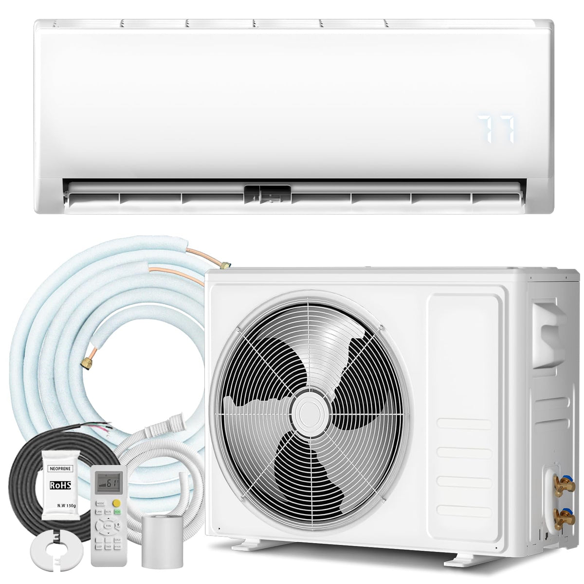 TMYICE 12000 BTU Mini Split AC/Heating System, 19 SEER2 230V Ductless Inverter Wall-Mounted AC Split Unit with Pre-Charged Conde