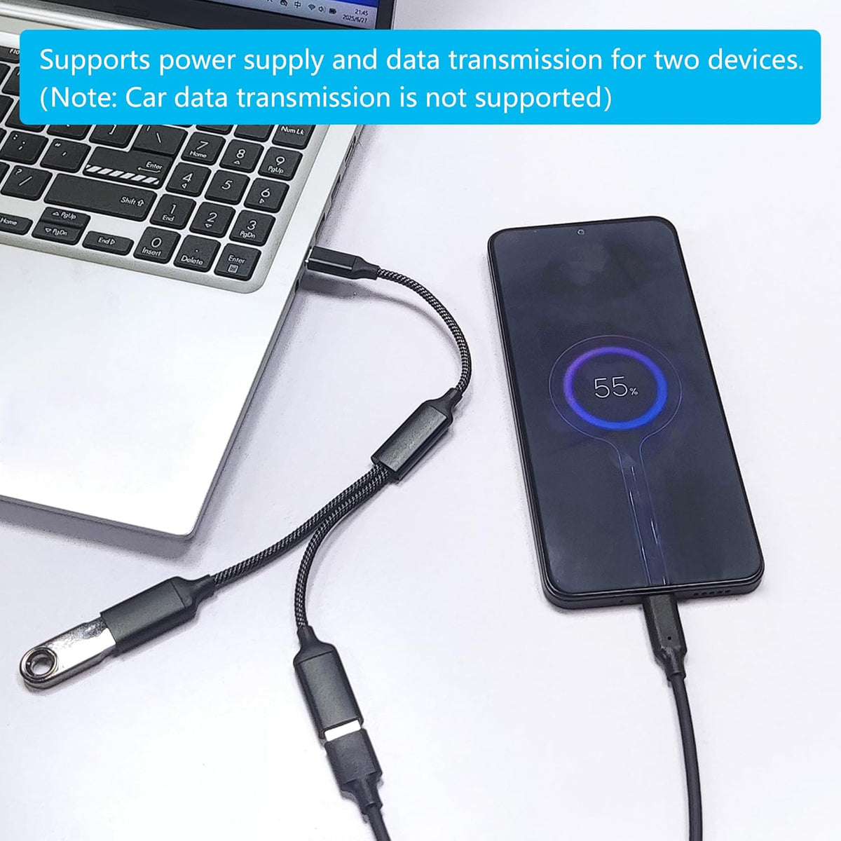 USB Splitter Cable 1FT, USB Type C Male to Dual USB A Female Y Splitter Adapter 1 in 2 Out, Power & Data with OTG Function Intelligent Chip, for Smartphone, Laptop, Car etc