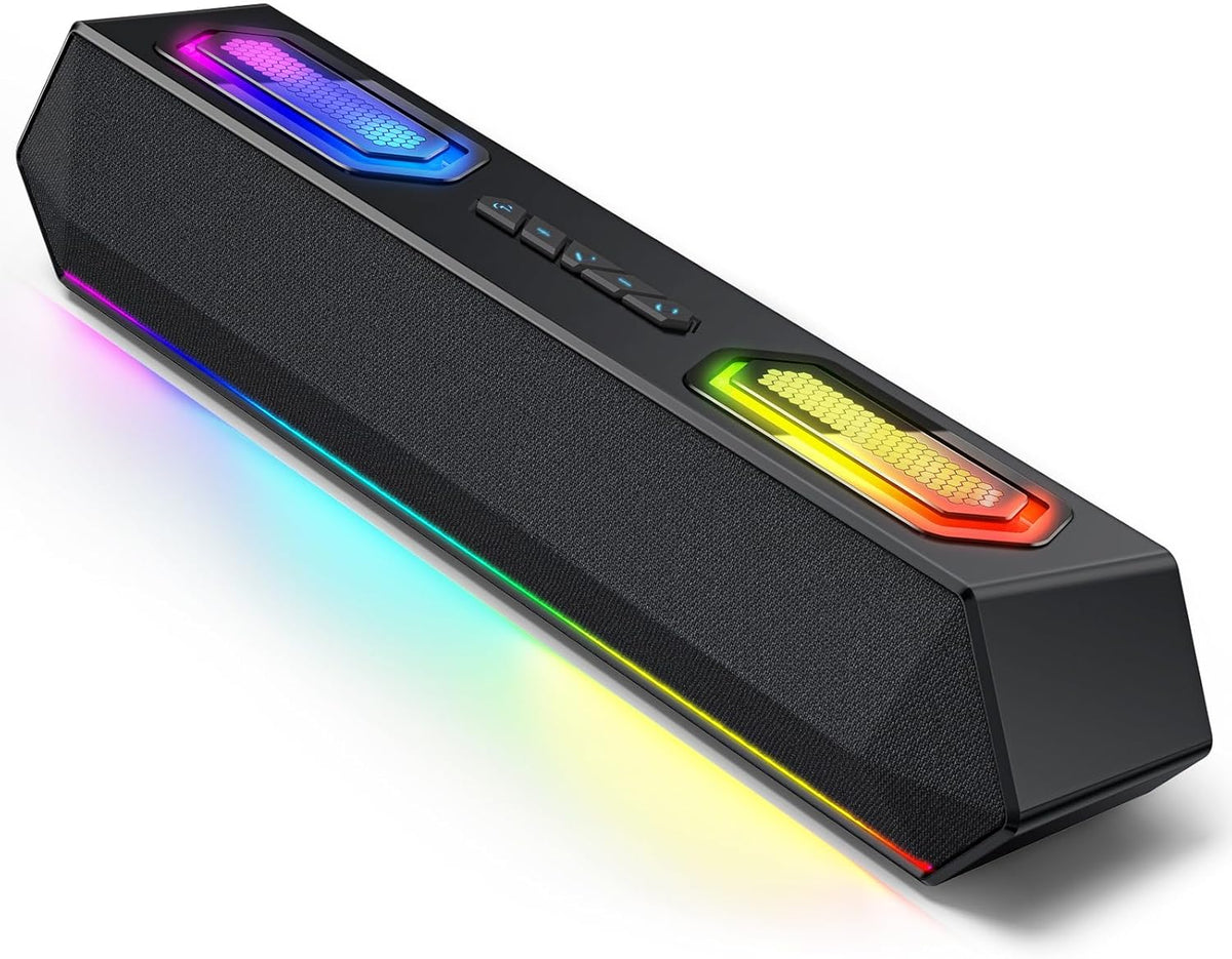Deeyaple Computer Speakers, 40W Wireless Soundbar for Desktop PC with Bluetooth 5.3 & USB Audio, Dynamic RGB Lighting, Software Custom EQ, External Power Adapter Gaming Speakers, Laptop, Xbox Black