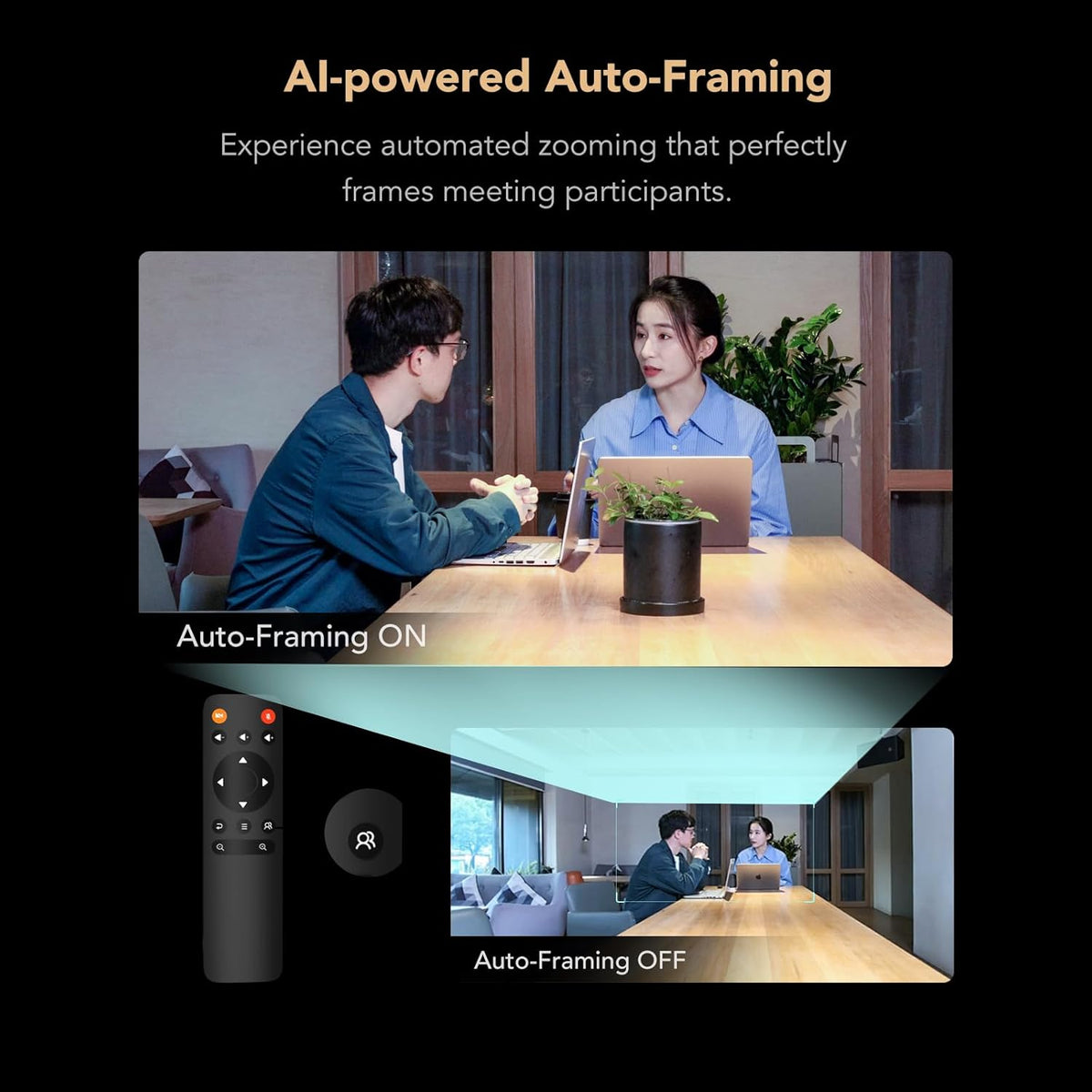 NUROUM C46 4K Video Conference Webcam, 8MP CMOS/AI Auto-Framing/5x Zoom, Conference Room Camera with Noise Cancelling Microphone&Speaker, 16ft Voice Pickup for PC/Laptop Zoom/Teams