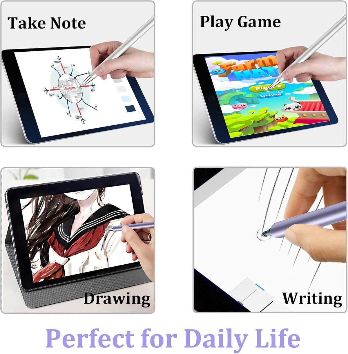 Stylus Pen for iPad, LUNTAK Stylus Pens for Apple/iPhone/Ipad pro/Mini/Air/Android/Microsoft/Surface All Capacitive Touch Screens Universal with 4 Replacement Tips (2 Pcs, Purple and Silver)