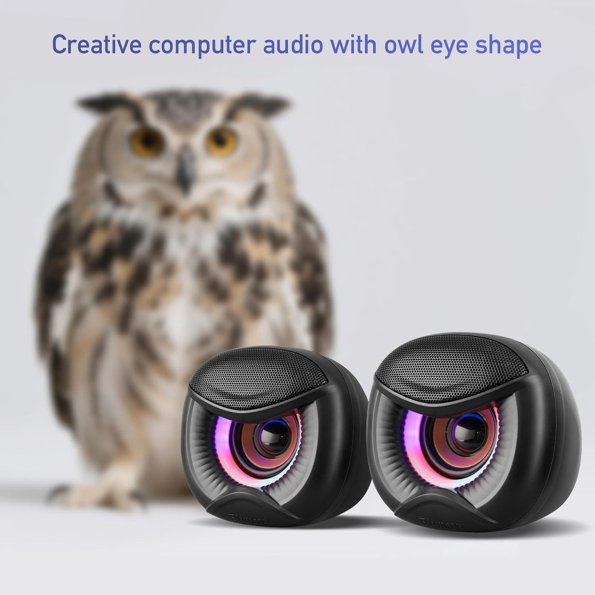 USB Powered Computer Speakers with RGB Colorful Lighting 2.0 Stereo Sound System, Headphone Jack, Plug and Play, Works with PC/Laptop (USB-C Adapter Included)