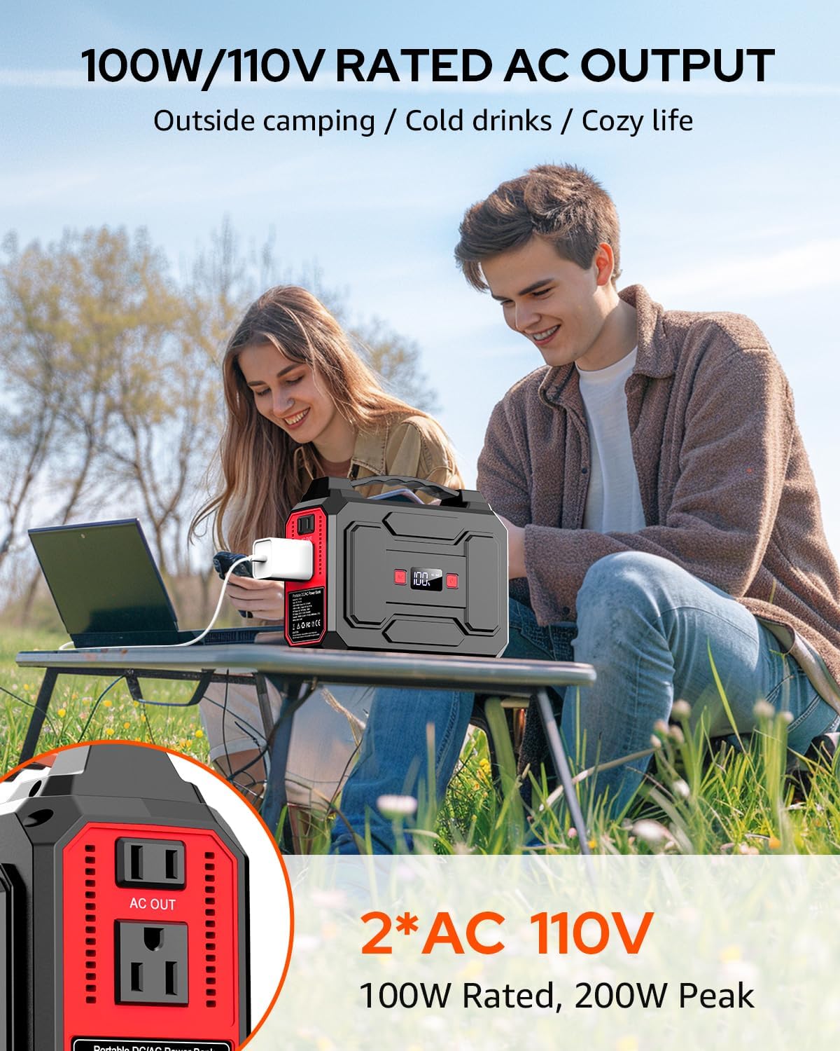Solar Powered Generator 200W Peak/100W Rated, Portable Solar Generator Power Station with Solar Panels 40W Included, 146Wh Solar Power Bank with AC Outlet 110V for Home Use Camping Outdoor Adventure