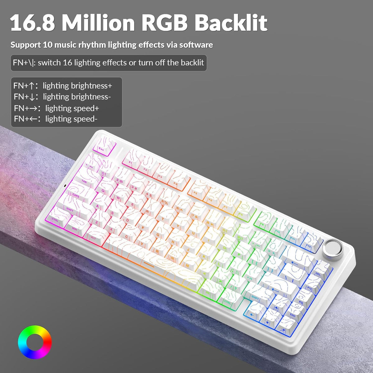 AULA F75 Pro Wireless Mechanical Keyboard with Knob,75% Hot Swappable Custom Gaming Keyboards,RGB Backlit,Pre-lubed Switches,Side Printed PBT Keycaps Creamy Sounding Computer Keyboard, Line White