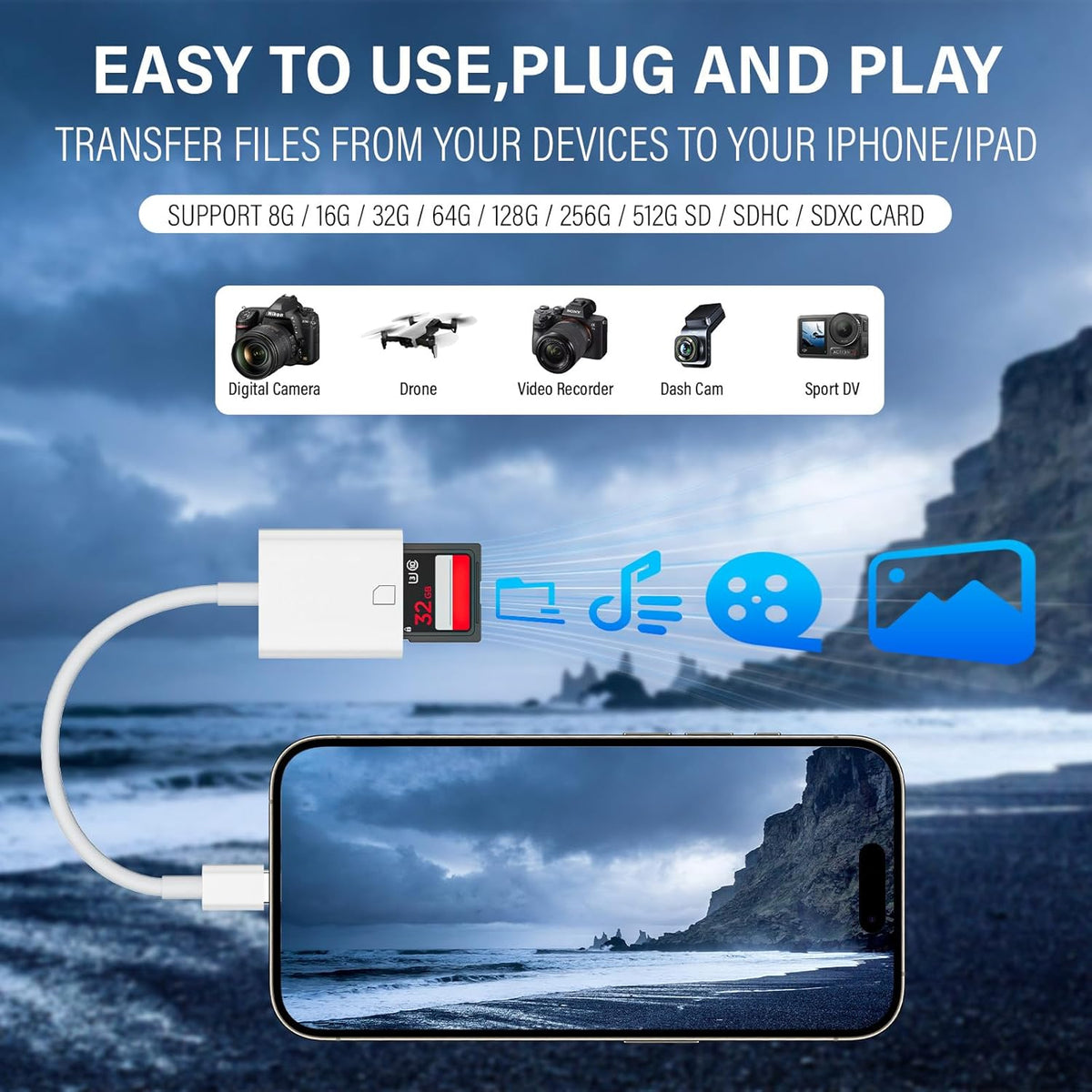 USB C SD Card Reader, Type C SD Memory Card Reader Micro SD Card Reader Compatible with iPhone 16/15/ iPad MacBook/Air/Pro iMac/Samsung Galaxy Android