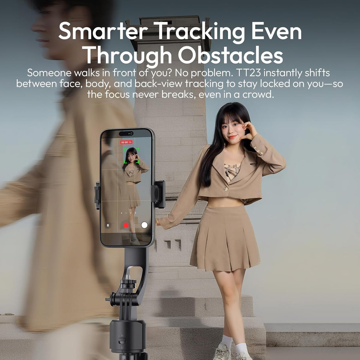 ULANZI TT23 64" Auto Face Tracking Tripod for iPhone/Android with Remote, 360°Rotating Selfie Stick That Follows Your Movement, Facial Recognition Tripod for iPhone/Android/Camera/GoPro