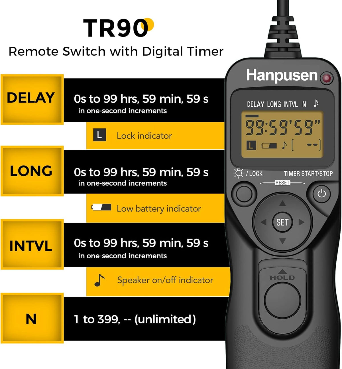 Camera Wired Timer Shutter Release, Camera Intervalometer Shutter Release Cords Compatible with Nikon D5, D6, D800, D850, D810; Replaces Nikon MC-30