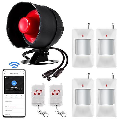 WiFi Alarm Home Security System, 120dB Alarm System with Motion Sensor and Remote Control, Home Alarm System for Shed Garage Alarm