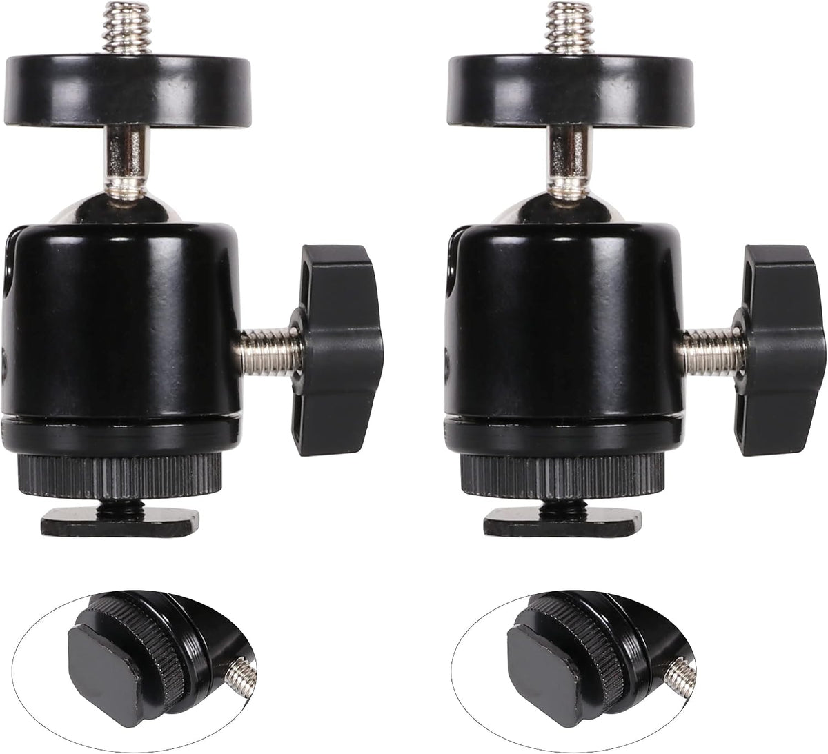 360 1/4 inch (2 Pack) Hot Shoe Mount Adapter Degree Swivel Mini Ball head with Screw for DSLR Camera, Monitor