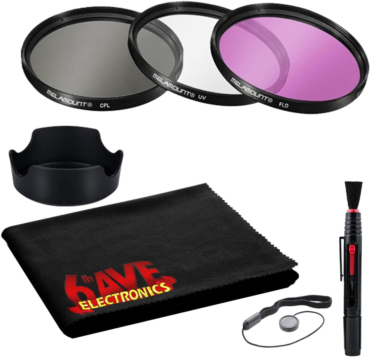 6th Ave Electronics 52mm 52mm Essential Lens Kit - Includes UV/CPL/FLD Filters, Tulip Hood, Cleaning Kit & Cap Keeper