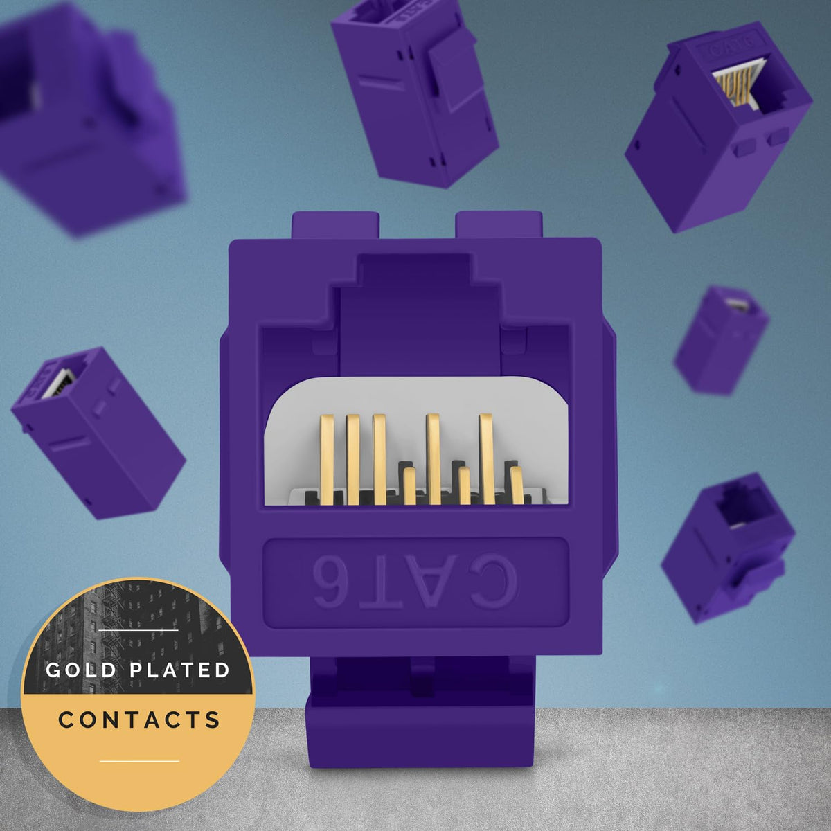 Everest Cat6 RJ45 Keystone Coupler (24-Pack) in Purple - RJ45 Coupler - Cat 6 Couplers - Female to Female Cat6 Keystone Jacks - Ethernet Couplers - Ethernet Cable Extender