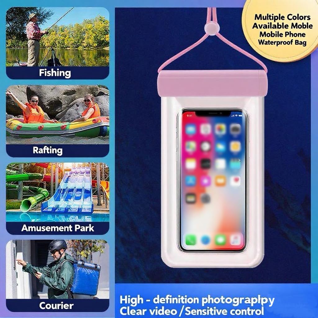 1PCS Waterproof Phone Case - Universal Fit for iPhone 14/13/12 & Android Phones - Submersible Up to 100ft for Kayaking, Fishing, Rain,etc.(Black/White/Pink) (Pink)