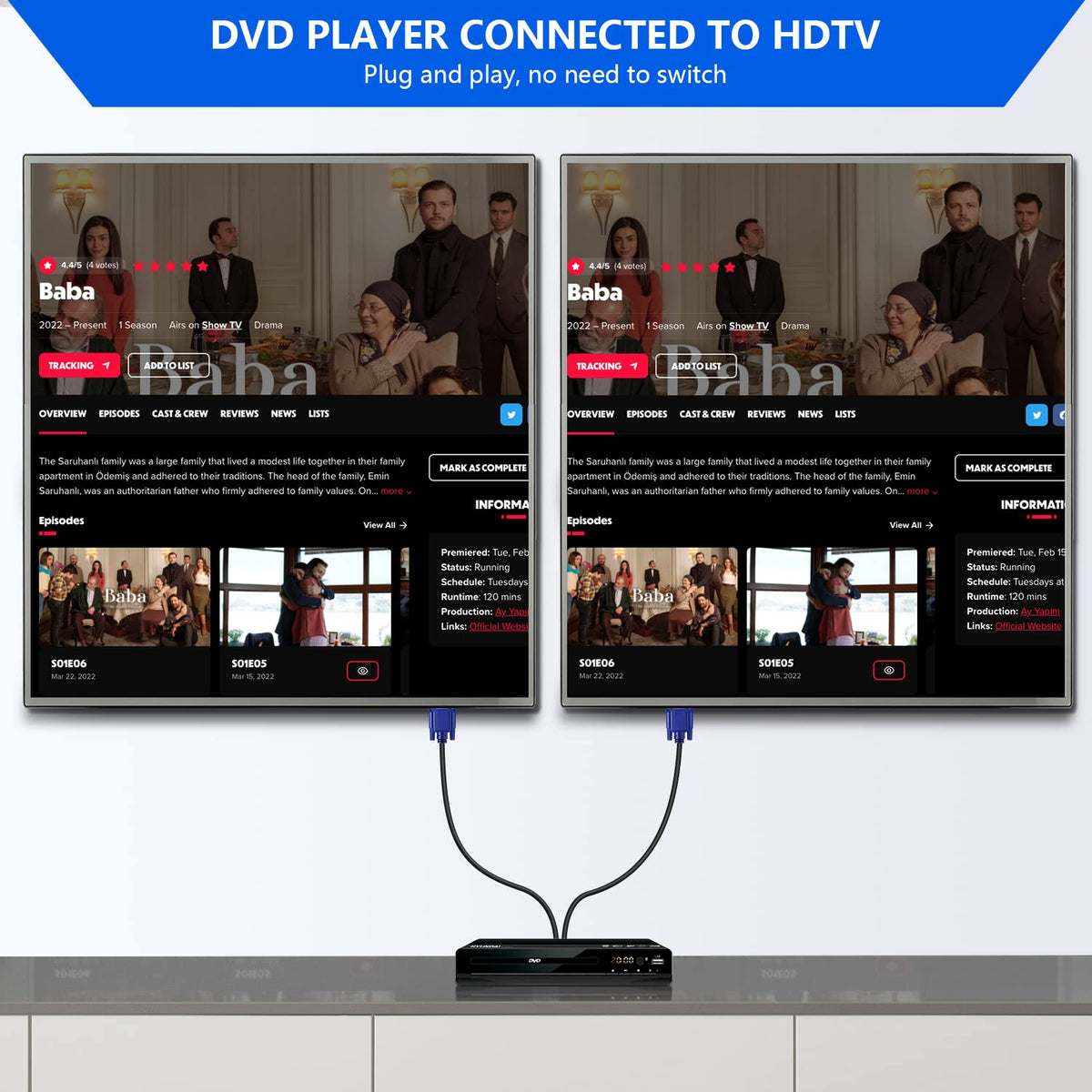 PASOW VGA Splitter Cable (No Screen Extension) 1 Male to 2 Male Dual Monitor Y Adapter 1080P Full HD for projectors, HDTVs, Monitors (6 Feet) - Only for Screen Duplication - Work for Identical Monitor