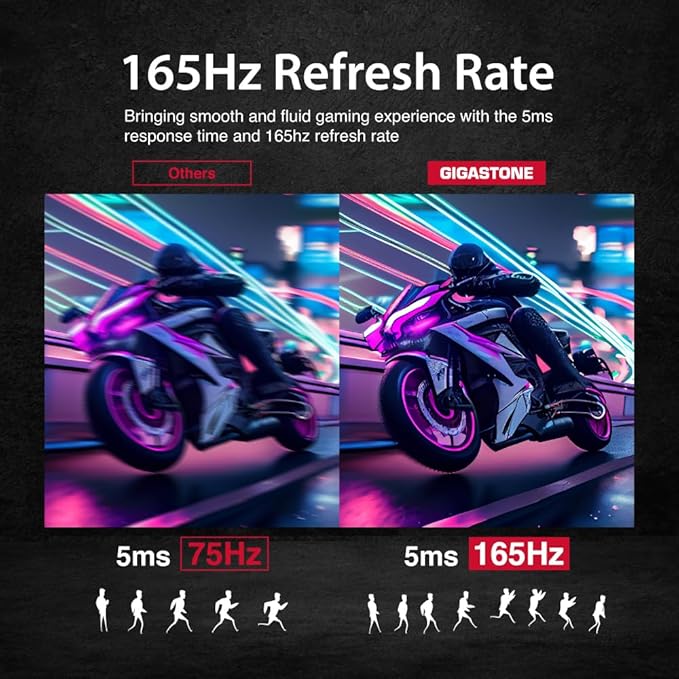 Gigastone 24 inch IPS LED Back Light Gaming Monitor 165Hz FHD 1920 x 1080 178° Wide View Frameless PC Monitor Built-in Speakers FreeSync Eye Care Technology Ergonomic Tilt VESA MountDPHDMI