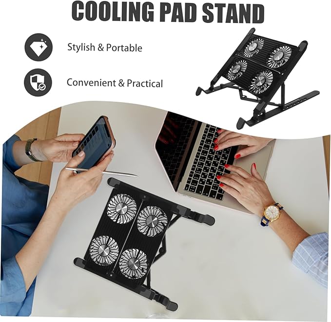 Veemoon 1Set Adjustable Laptop Cooling Stand with Fan Enhanced Heat Dissipation for Gaming Work Portable Notebook Support Compact Design for Easy Carrying Storage