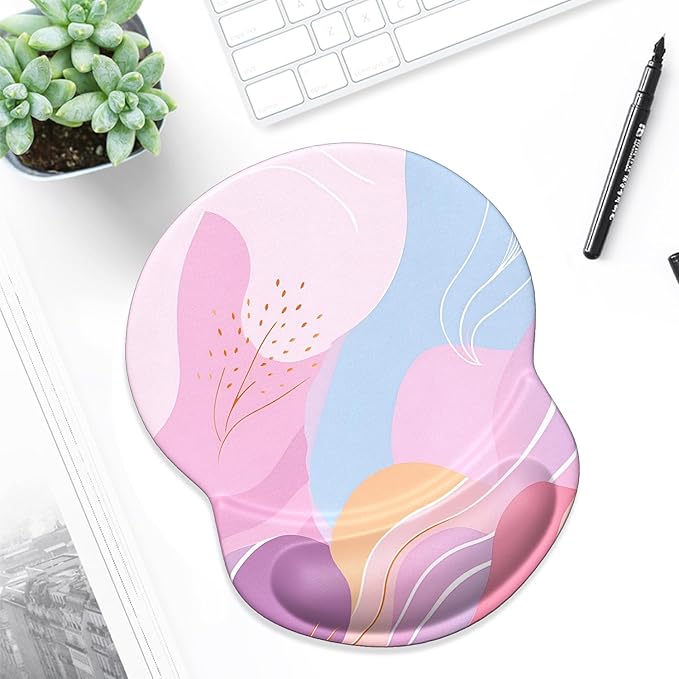 ITNRSIIET Ergonomic Mouse Pad with Gel Wrist Support Small Wrist Rest Smooth Surface Non-Slip PU Base Comfortable Office Supplies Pain Relief, 8.7 x 7.2 inches, Art Style Pattern