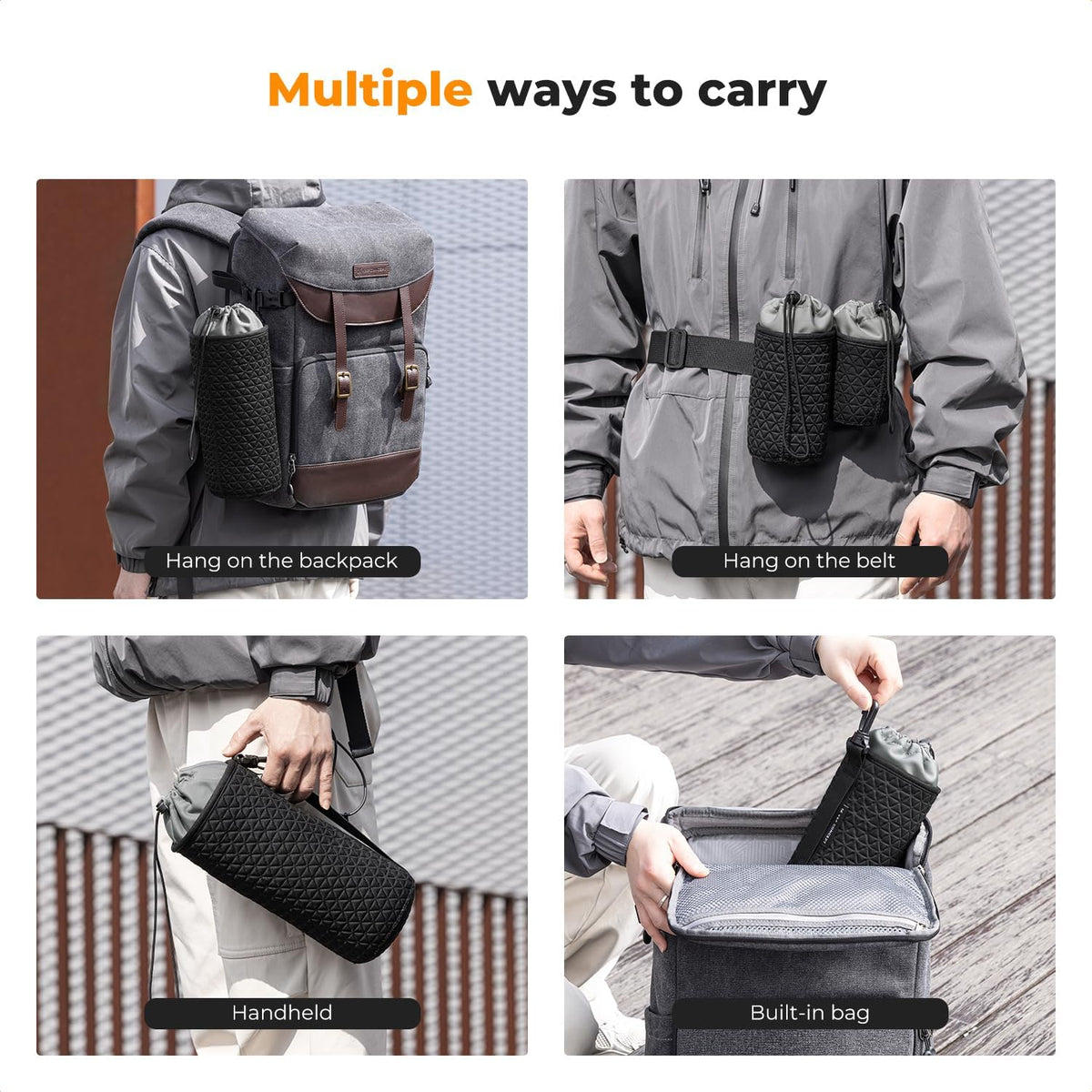 4 Pack Set, K&F CONCEPT Camera Lens Pouch Drawstring Lens Protective Bag, Camera Lens Case for DSLR SLR Lens