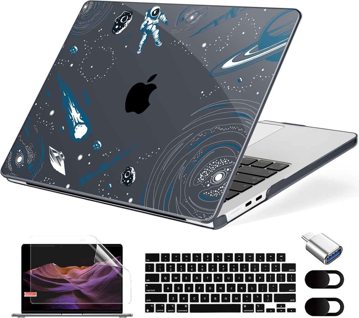 Compatible with MacBook Air 13.6 inch Case, M4 A3240/M3 A3113/M2 A2681 (Released 2025 to 2022), Hard Shell, Keyboard Cover, Screen Protector, Webcam Cover & Type-C Adapter, Aerospace