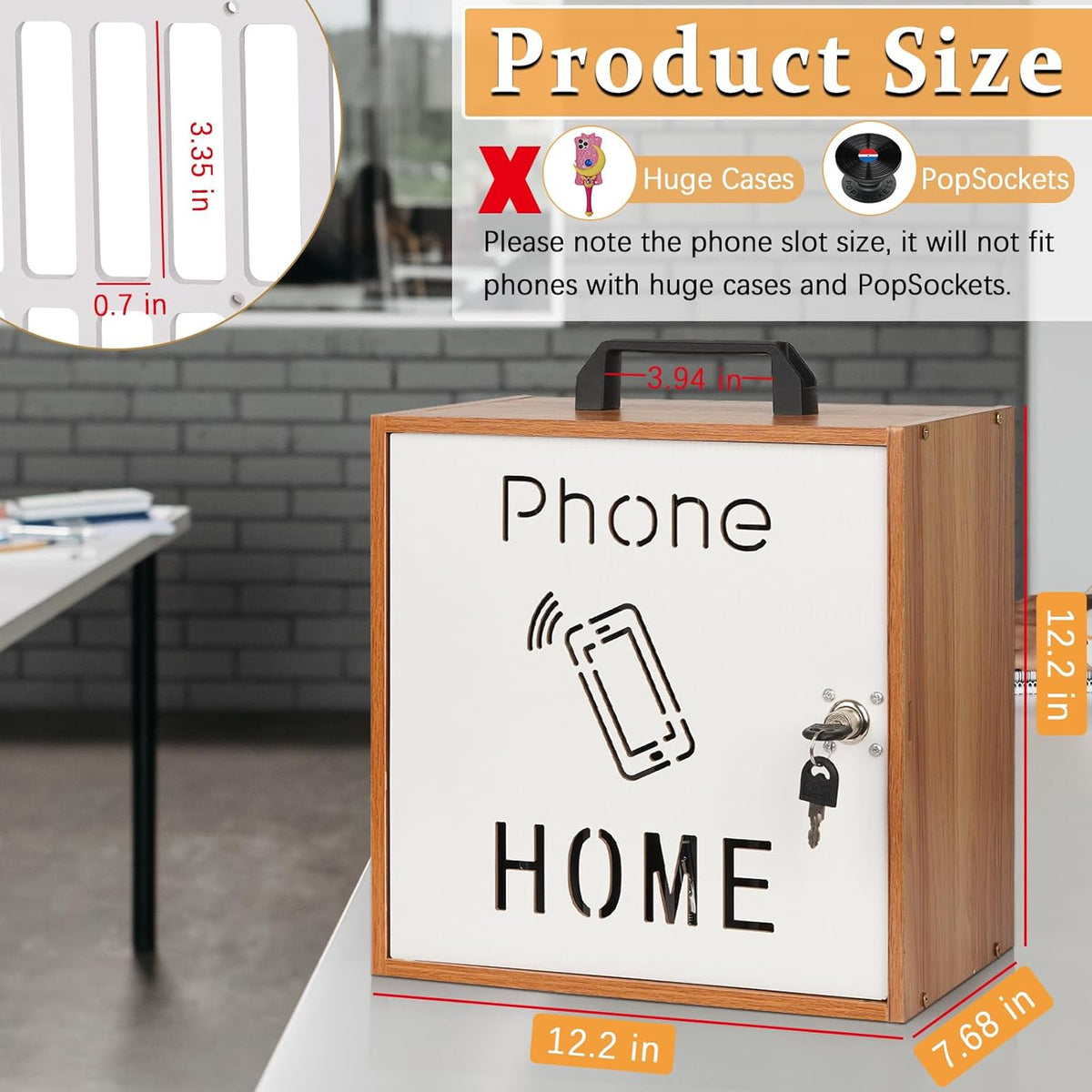 Cell Phone Holder Classroom 33 Slots Wooden Cell Phone Storage Cabinet Pocket Chart with Handle and Security Lock for Classroom Office (33 Grid Cabinet Cherry)