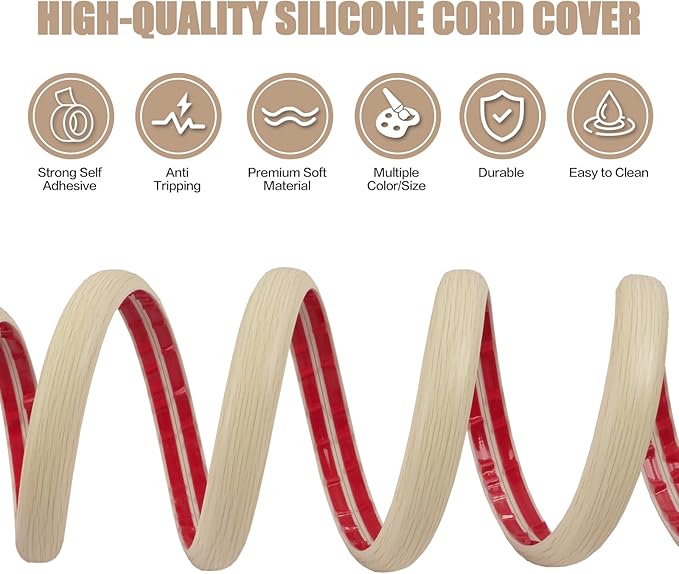 Floor Cord Cover Self Adhesive Cord Hider,20FT Cable Management, Extension Strip Protector for Wires, Prevent Cable Trips for Offices, Gyms, Exhibitions Cavity:0.39"(W) x 0.27"(H) Yellow Wood