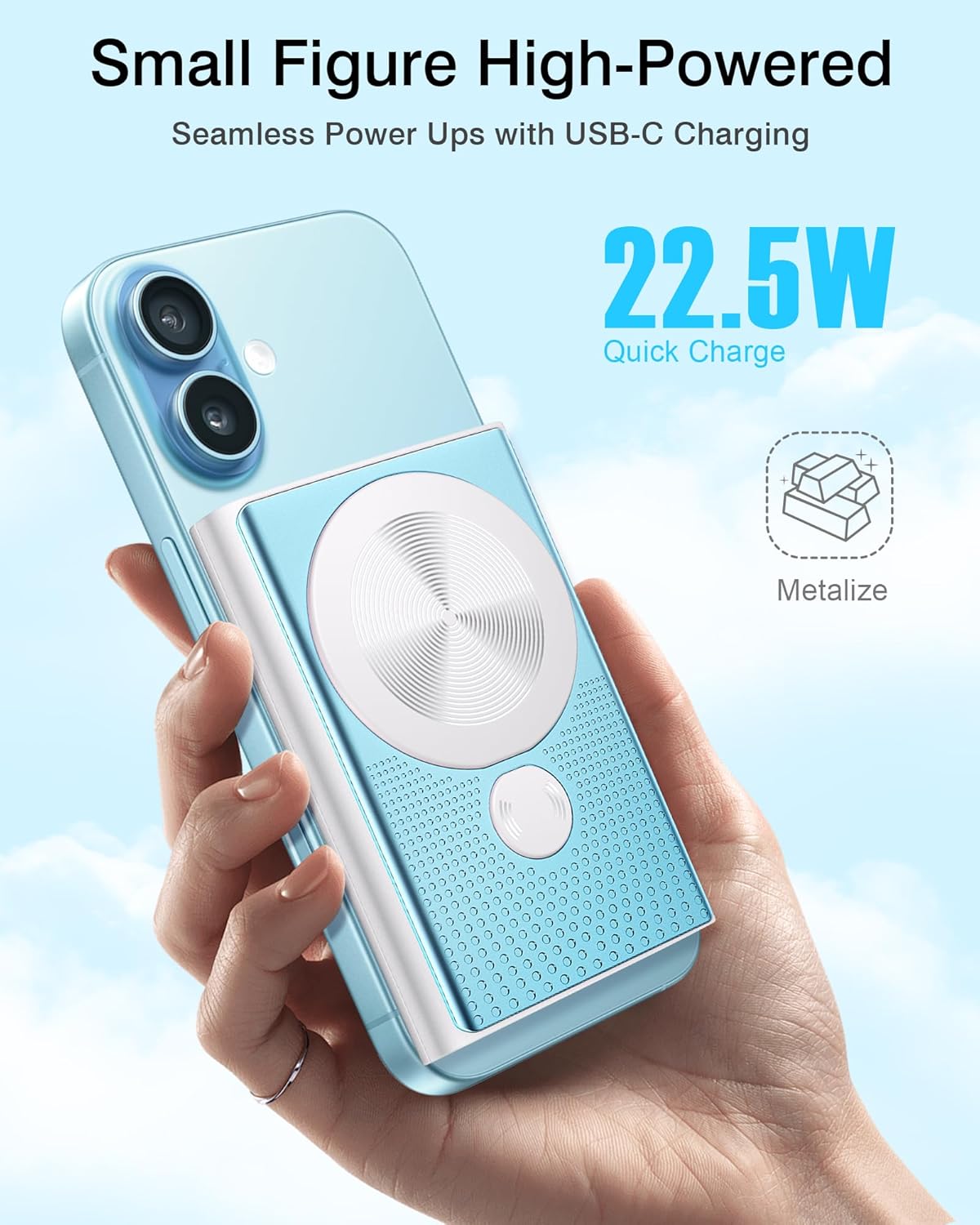 Kesguar Magnetic Portable Charger, 10000mAh 22.5W PD Super Fast Charging Wireless Power Bank. Ultra-Strong Magnet, USB C in&Out Battery Pack for Magsafe, iPhone 16/15/14/13/12 Pro Series, Blue
