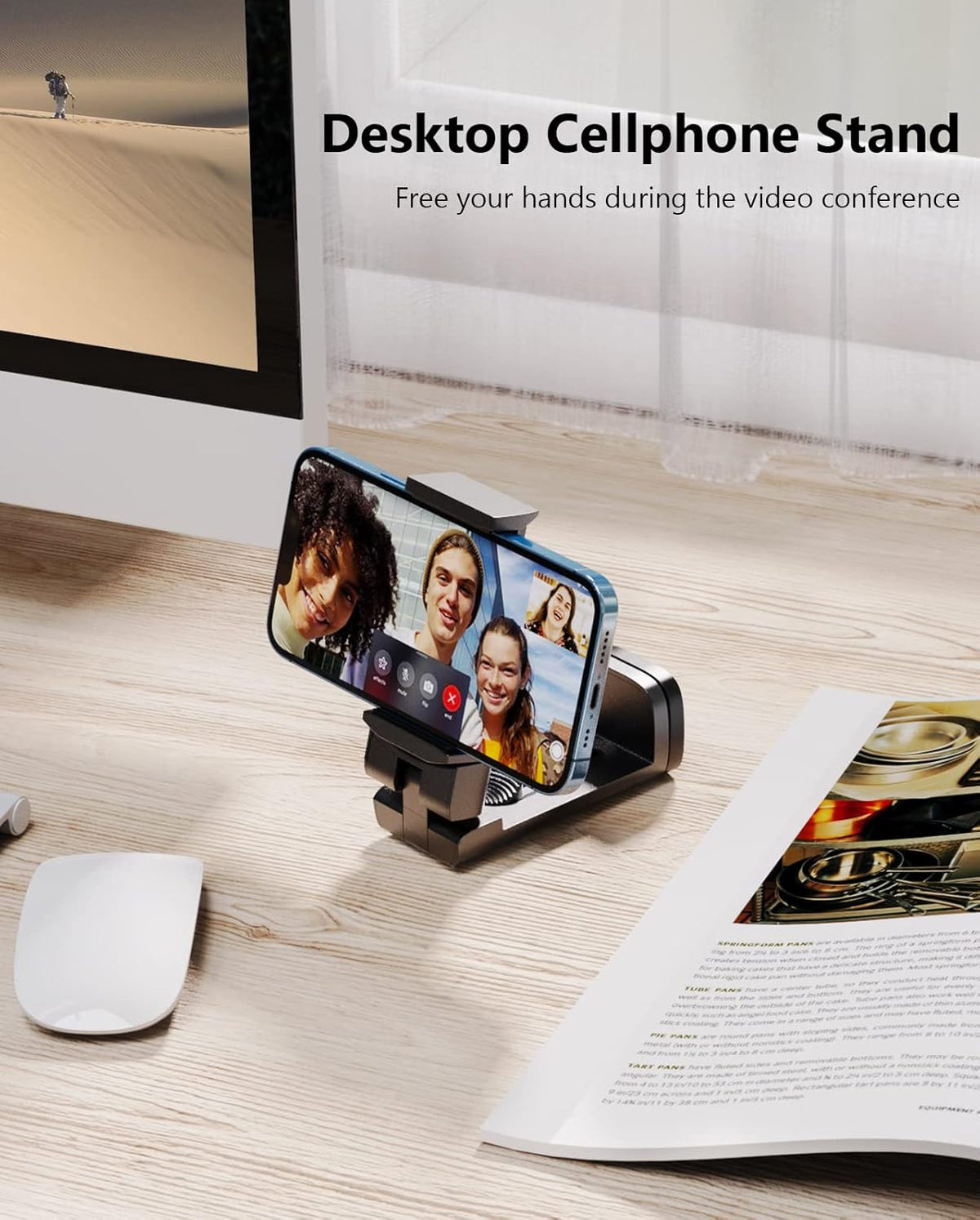 MiiKARE Airplane Travel Essentials Phone Holder, Universal Handsfree Phone Mount for Flying with 360 Degree Rotation, Accessory for Airplane, Travel Must Haves Phone Stand for Desk, Black&Black