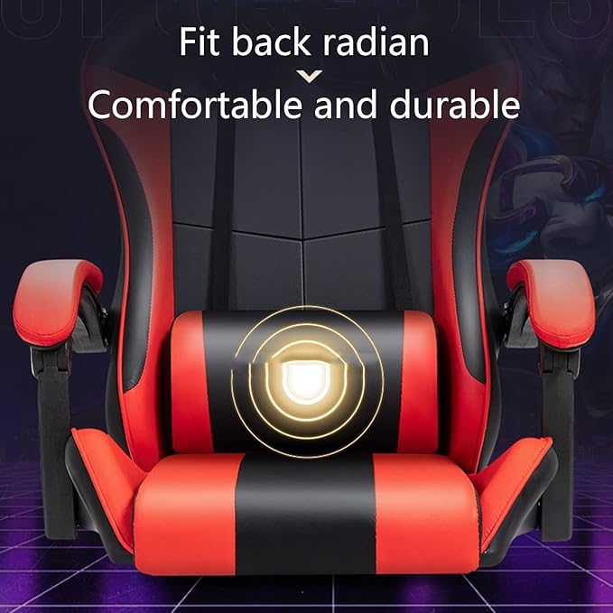 Gaming Chair with Footrest Gamer Chair with Lumbar Support and Headrest Height Adjustable Office Chair with 360°-Swivel Seat Pink