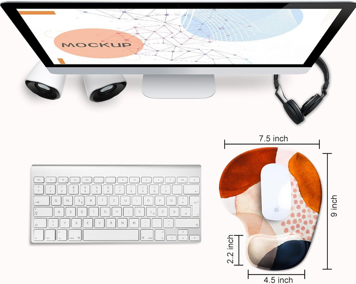 JIKIOU Mouse Pad, 2 Pack Ergonomic Mouse Pads with Comfortable Gel Wrist Rest Support and Smooth Cloth, Non-Slip PU Base for Easy Typing Pain Relief Durable and Easy to Clean Small Boho