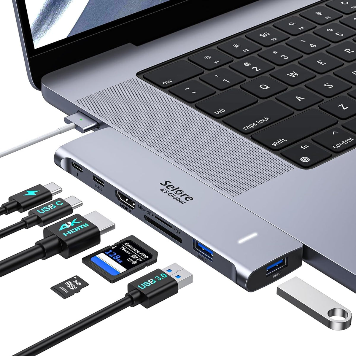 USB C Adapter HDMI Hub for MacBook Pro/Air M1 M2 M3 2024 2023 13" 15" 16",Mac USB Adapter 7-in-2, MacBook Accessories with HDMI,Thunderbolt 3, USB C and 2 A 3.0 Data Ports, SD&microSD Card Reader