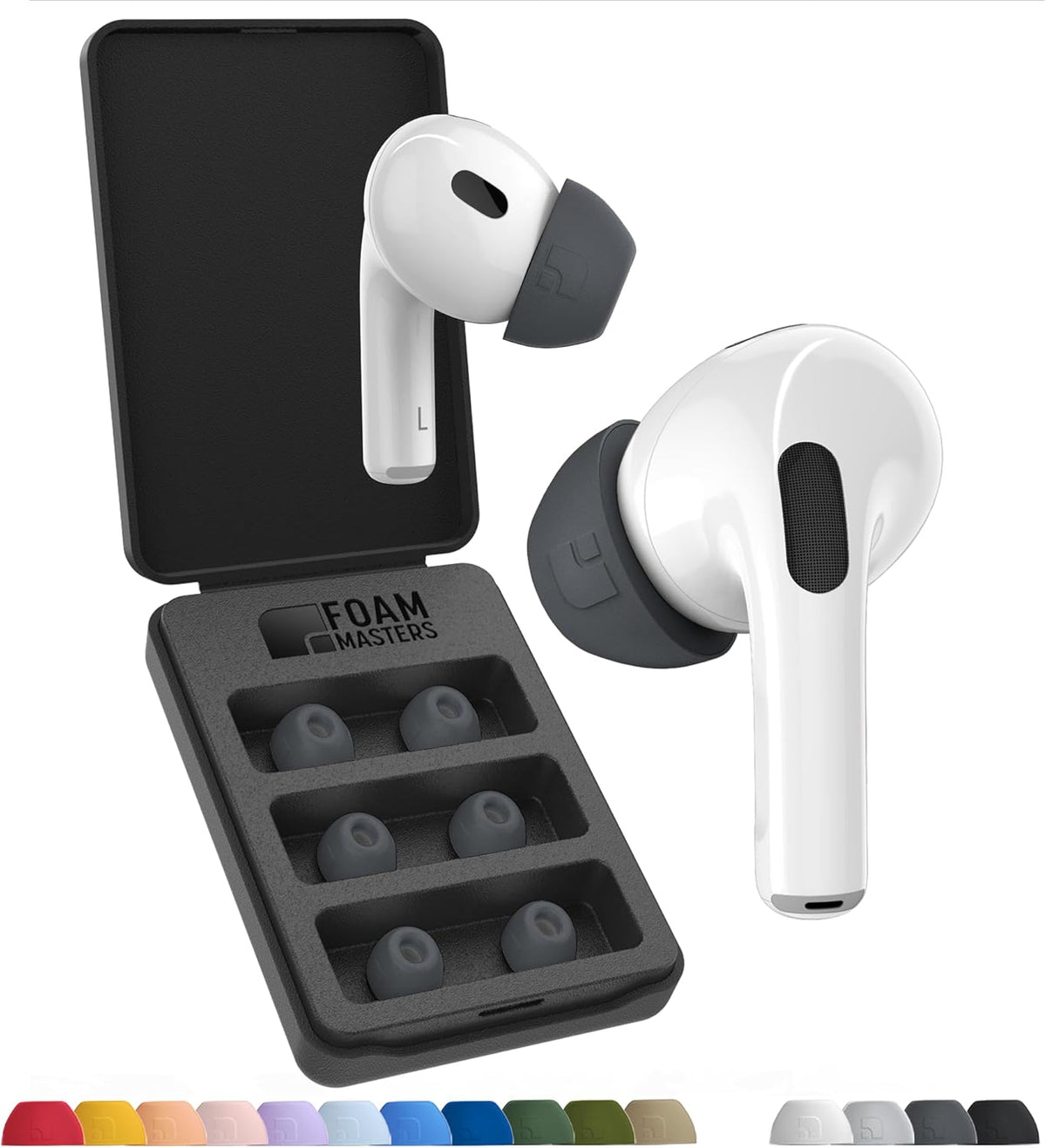 Foam Masters Ultra-Premium Memory Foam Ear Tips for AirPods Pro 1st & 2nd Gen | 3 Pairs | Black Magic Ver 6.0 | Secure | Comfort | Better Noise Cancel | Replacement Buds – Space Gray, Assorted S/M/L