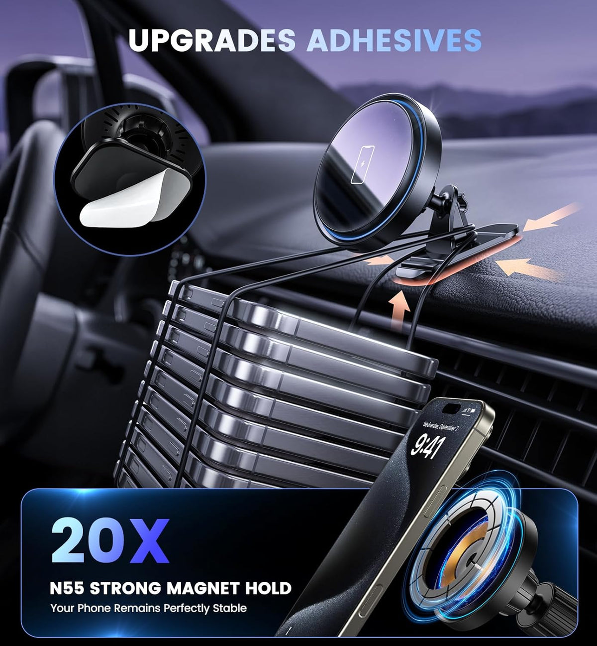 Mag-Safe Car Mount Charger 15W Magnetic Wireless Car Charger for iPhone 16 Accessories Magnetic Phone Holder for Car 3 in 1 Mag Safe car Mount for iPhone16/15/14/13/12 Series Gifts for Men Women