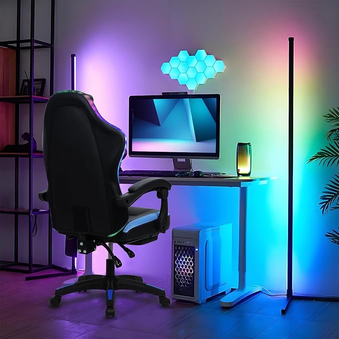 Gaming Chairs for Adults Racing Style Computer Chair Ergonomic Gamer Chairs for Adults Remote Control High Back Reclining Office Gaming Chair with 360° Swivel (Black)