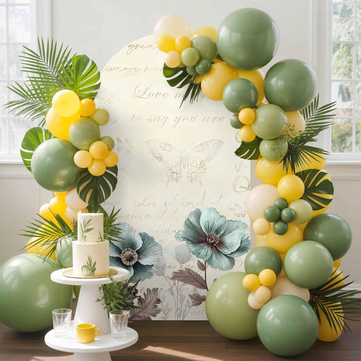 Duskova Living 4 Victorian Style Arch Backdrop Cover FT, Vintage Blue Flowers Broccoli Wedding Arch Cover Stretchy