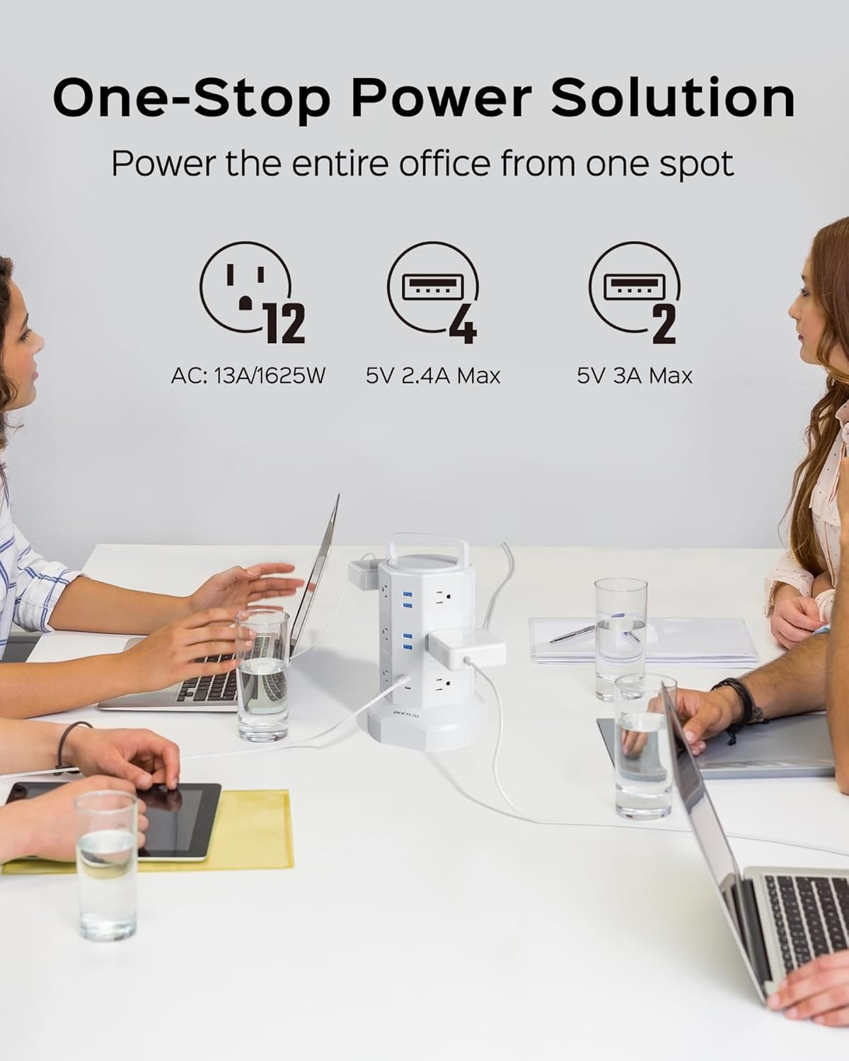 Power Strip Tower Surge Protector, JACKYLED 12 Outlets 6 USB (2 USB C) Charging Station, Extension Cord with Multiple Outlets, 1050J 1625W/13A Outlet Extender 6.5ft Extension Cord for Home Office